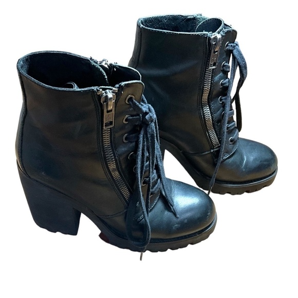 ASH Black Genuine Leather Poker Lace Up Motorcycle Ankle Combat Boot Sz 9 - Picture 4 of 10